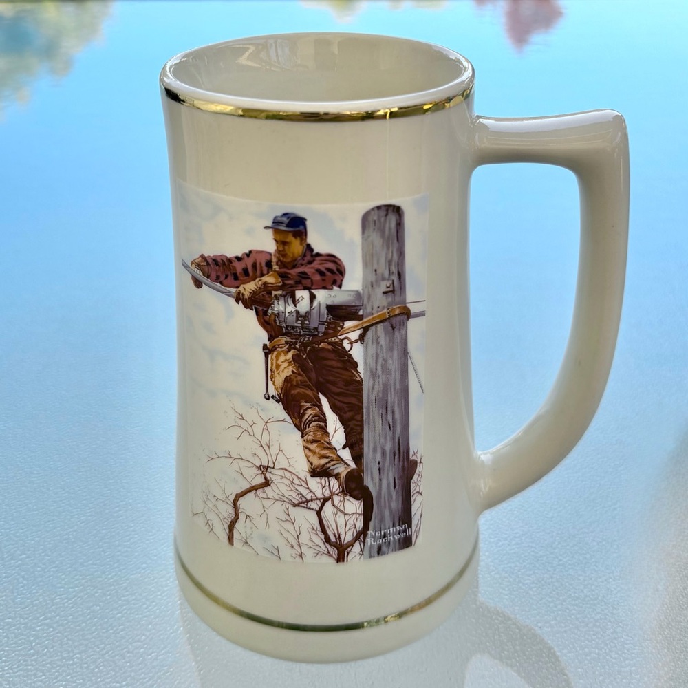 AT&T Norman Rockwell Beer Stein, Limited Edition Telephone Lineman Mug